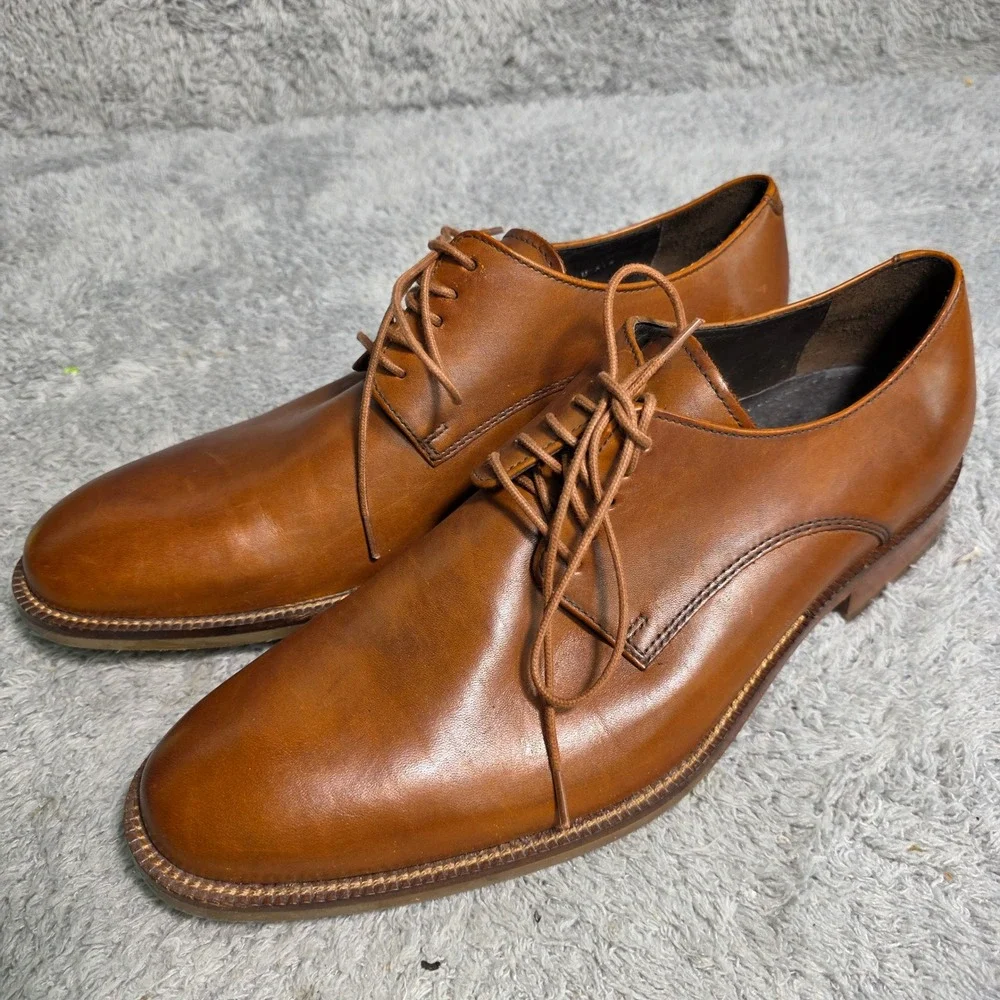 RARE VTG Cole Haan Derby Plain Toe Shoes British Tan Leather NikeAir Men 9.5 NEW